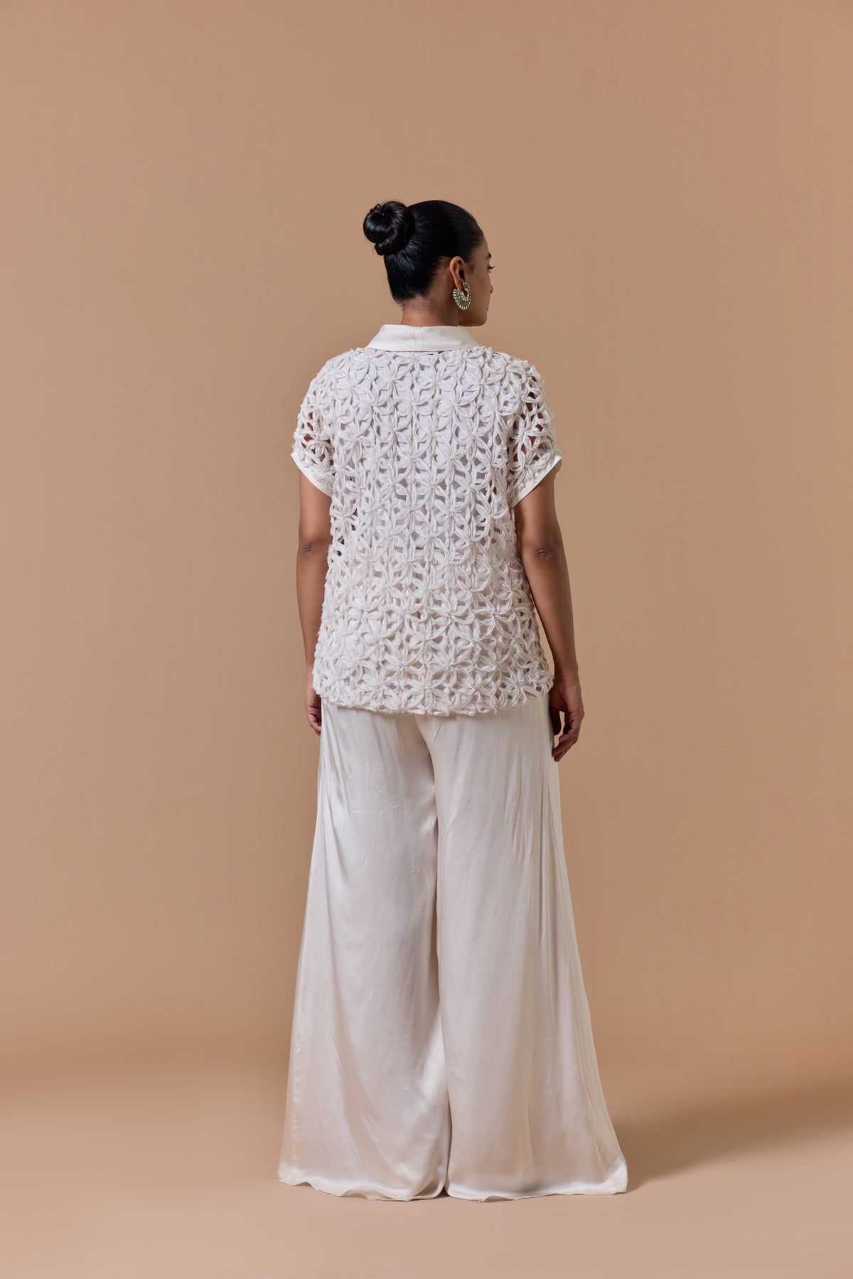 IVORY CUTWORK SHORT JACKET WITH PLAZOO