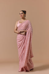 Rose Pink Sequence Saree Set