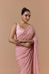 Rose Pink Sequence Saree Set