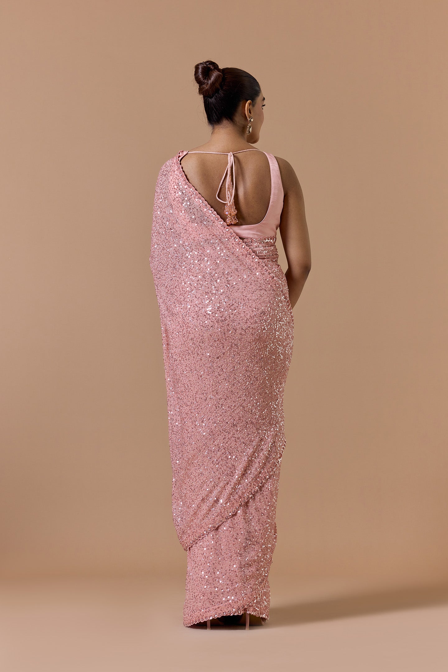 Rose Pink Sequence Saree Set