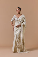 Cream Gold Lurex Saree Set