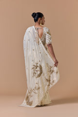 Cream Gold Lurex Saree Set