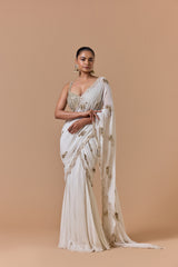 Cream Shimmer Draped Saree Set