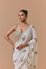 Cream Shimmer Draped Saree Set