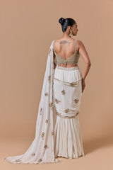 Cream Shimmer Draped Saree Set