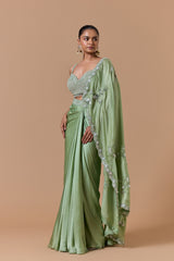 Jade Gree Draped Saree Set