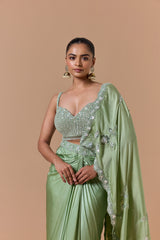 Jade Gree Draped Saree Set
