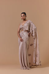 Blush Crush Chiffon 3D Flower Draped Saree Set