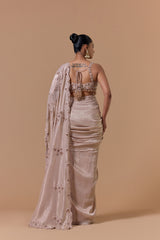 Blush Crush Chiffon 3D Flower Draped Saree Set