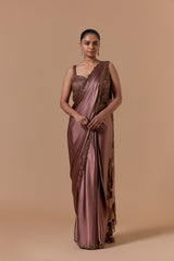 Copper Crush Satin Draped Saree Set