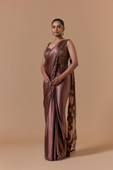 Copper Crush Satin Draped Saree Set