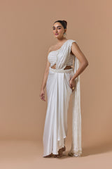 Ivory One Off Shoulder Draped Saree Set