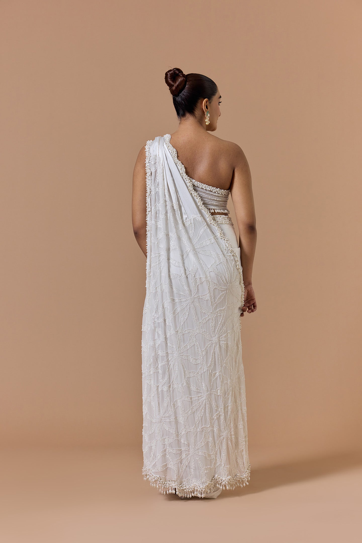 Ivory One Off Shoulder Draped Saree Set