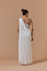 Ivory One Off Shoulder Draped Saree Set