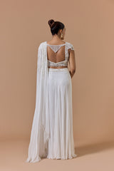 White Georgette Draped Saree Set