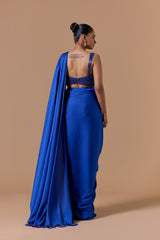 Royal Blue Draped Saree Set