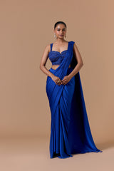 Royal Blue Draped Saree Set