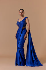 Royal Blue Draped Saree Set