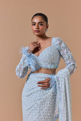 Powder Blue Pleated Draped Saree Set