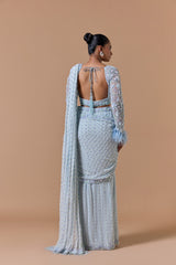 Powder Blue Pleated Draped Saree Set