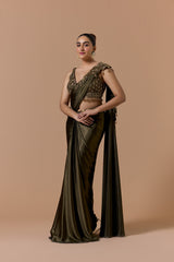 Olive Green Draped Saree Set