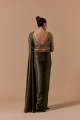 Olive Green Draped Saree Set