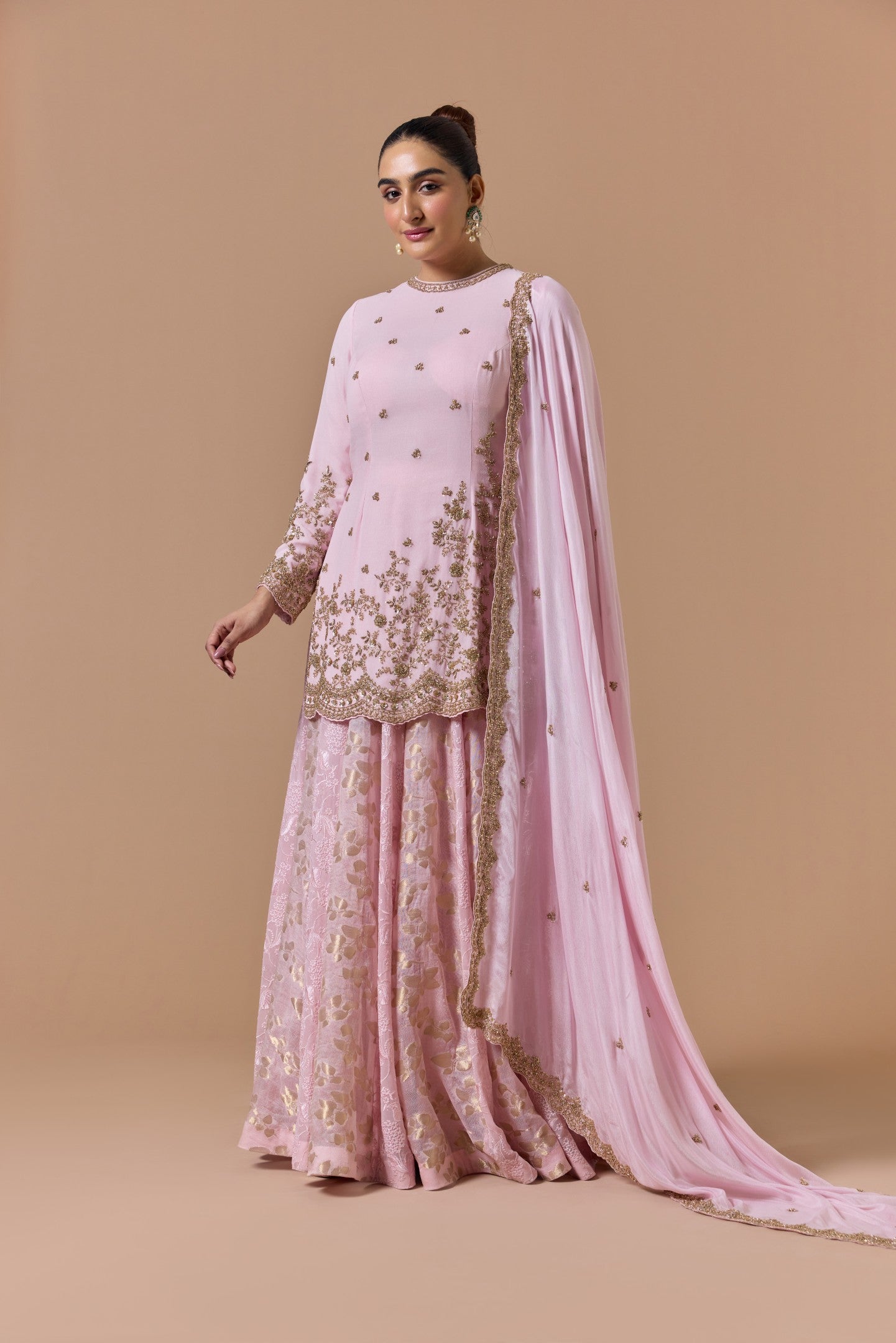 PINK CHICKEN KARI + BARBARI LEHENGA SHIRT DUPATTA SET