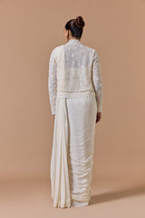 Ivory Draped Saree With Short Jacket Set