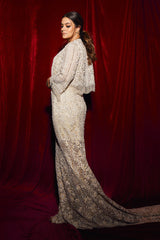 Aakriti Ahuja In Ivory Trail Skirt With Pleated Crop Top And Veil