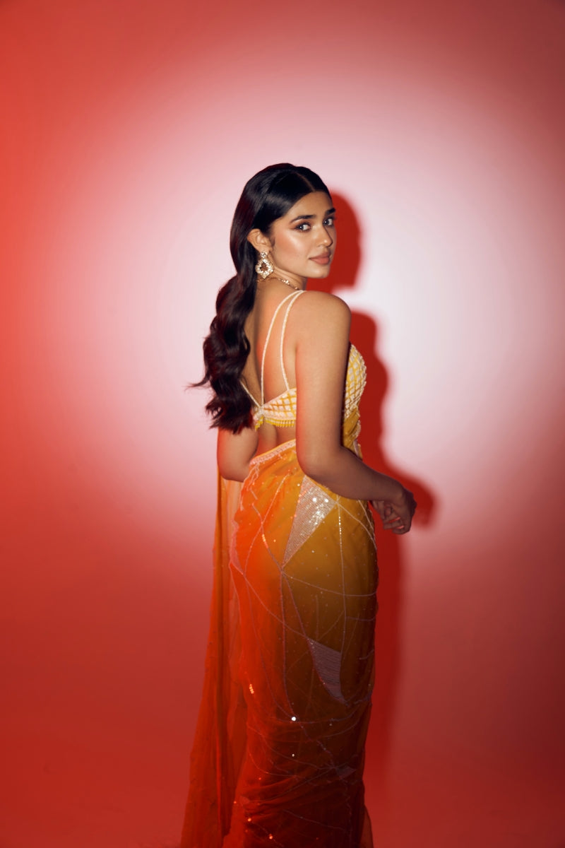 Kirti Shetty IN Yellow Chiffon Saree With Organza Blouse