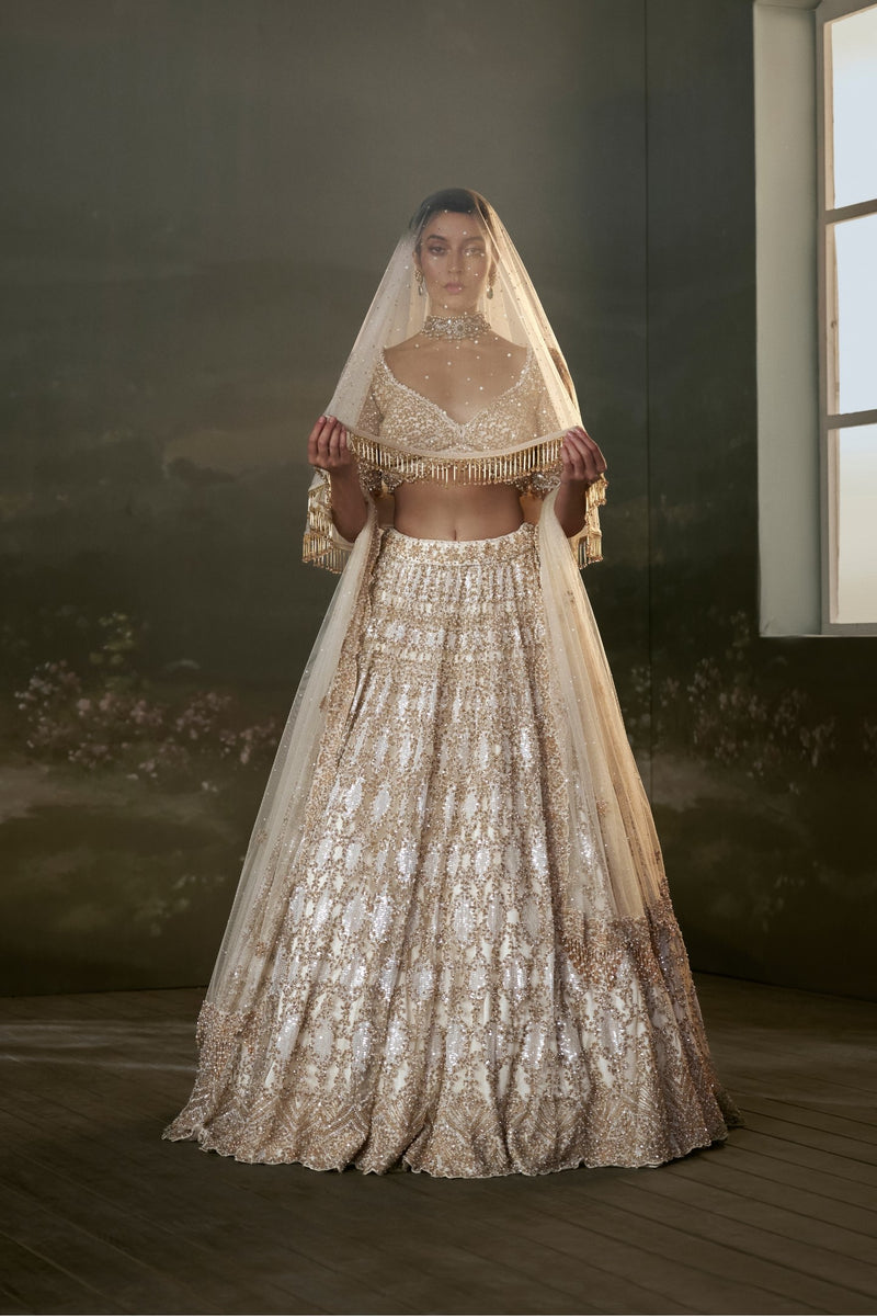 Ivory And Gold Lehenga Choli Set