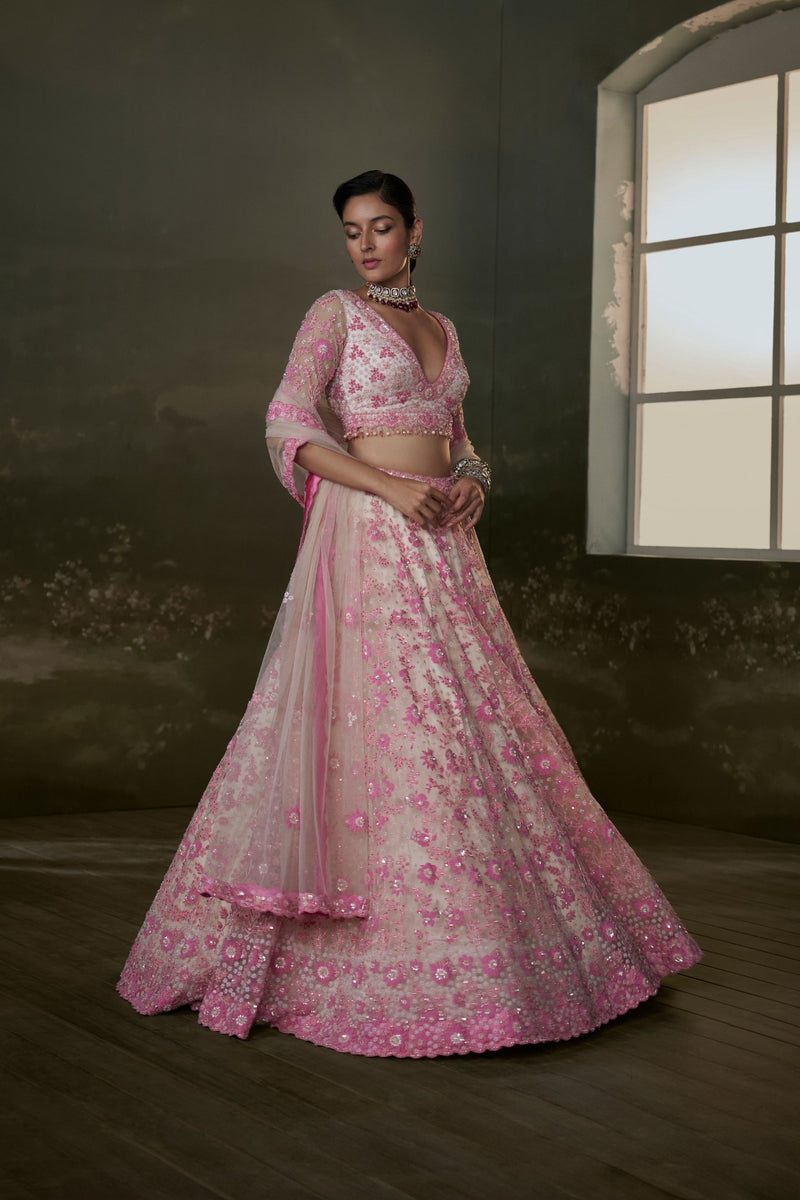 Blush - pink Net Lehenga Choli Set