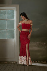 Namita Alexander In Red skirt with pleated crop top and dupatta