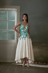 Ivory organza layered assymetrical dress