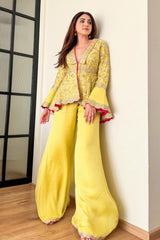 Aashna Shroff in MEHNDI YELLOW JACKET TROUSER SET