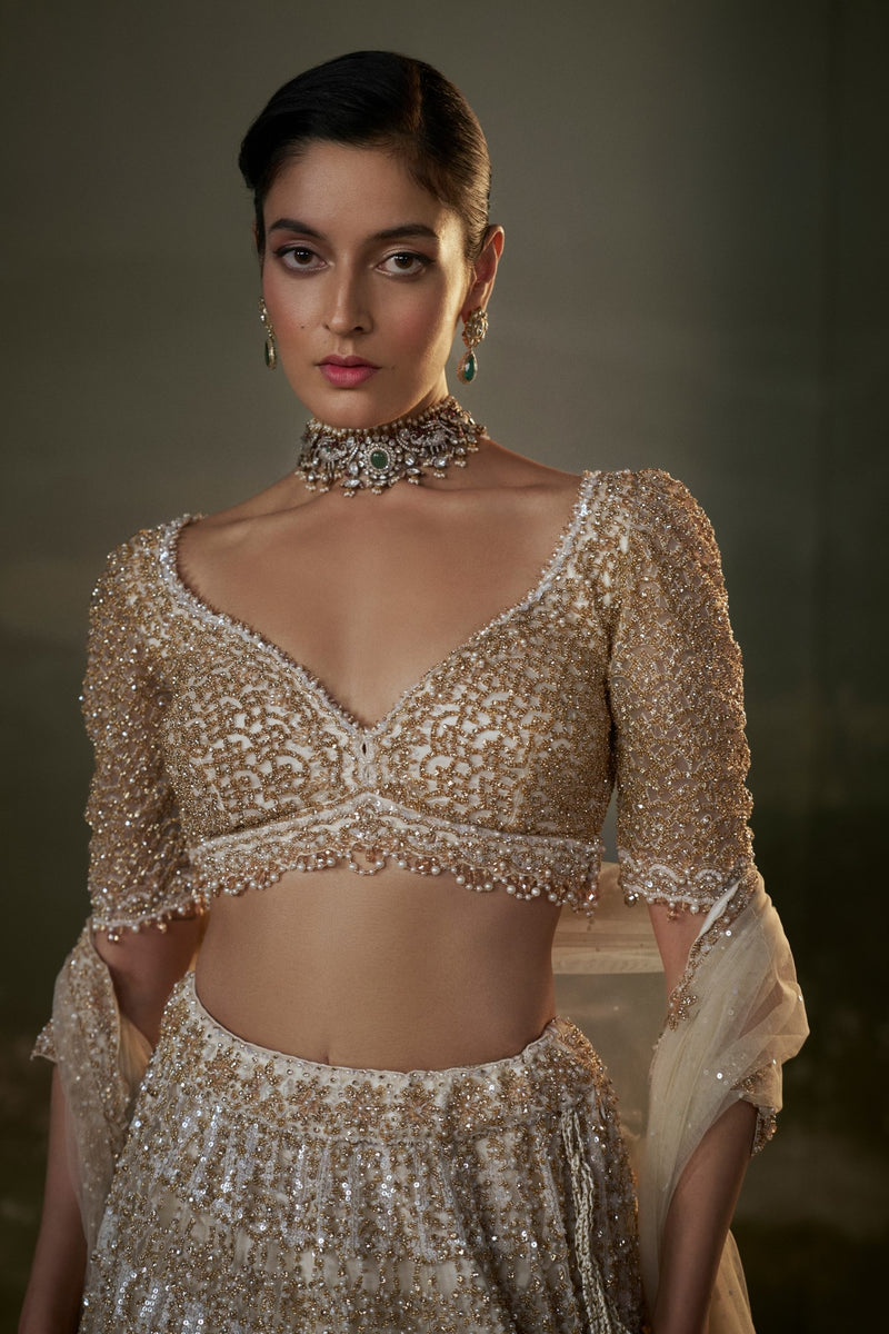 Ivory And Gold Lehenga Choli Set