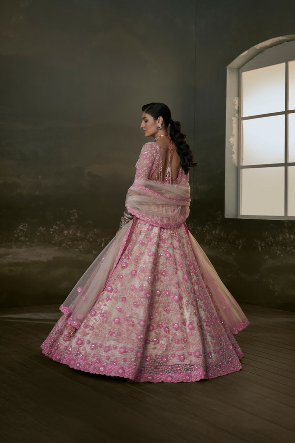 Blush - pink Net Lehenga Choli Set