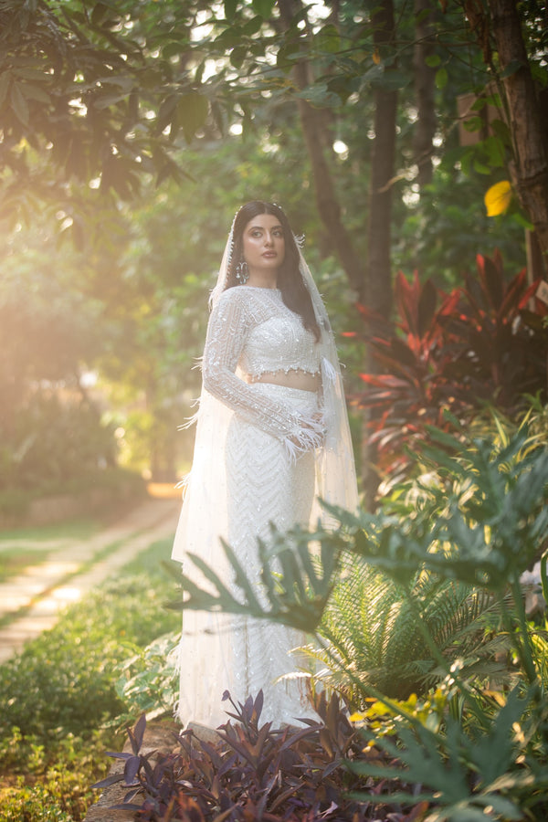 Trishala In Ivory Skirt With Blouse And Veil