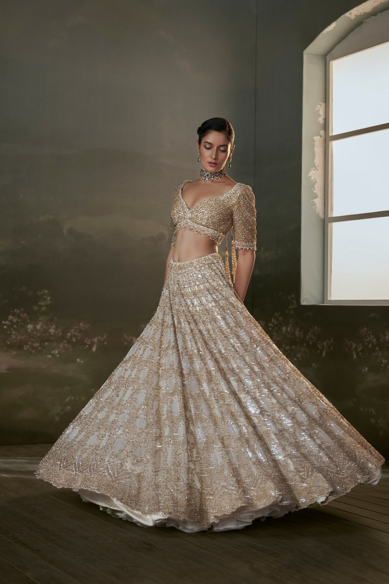 Ivory And Gold Lehenga Choli Set