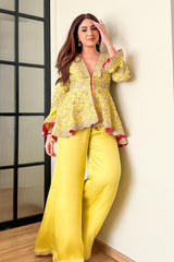 Aashna Shroff in MEHNDI YELLOW JACKET TROUSER SET