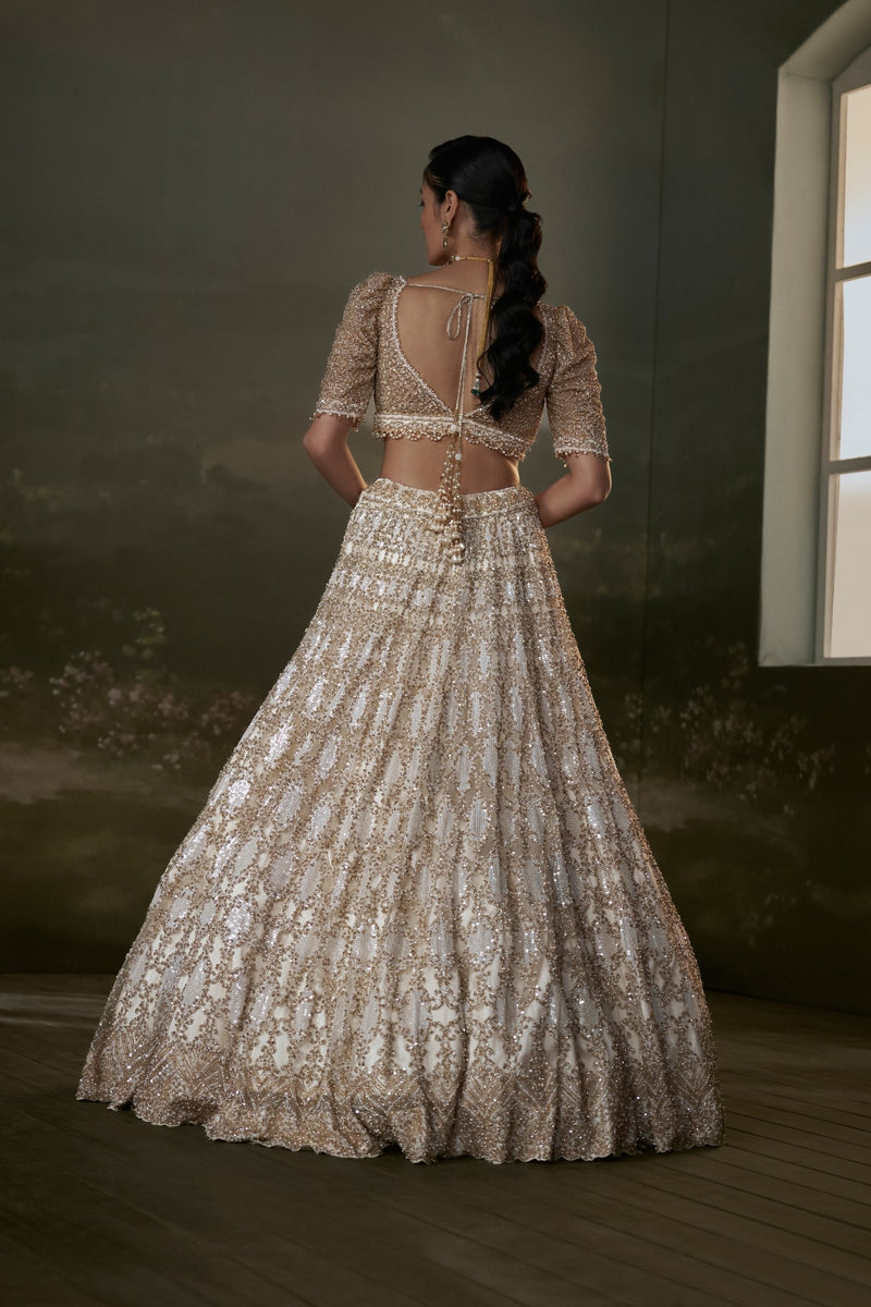 Ivory And Gold Lehenga Choli Set