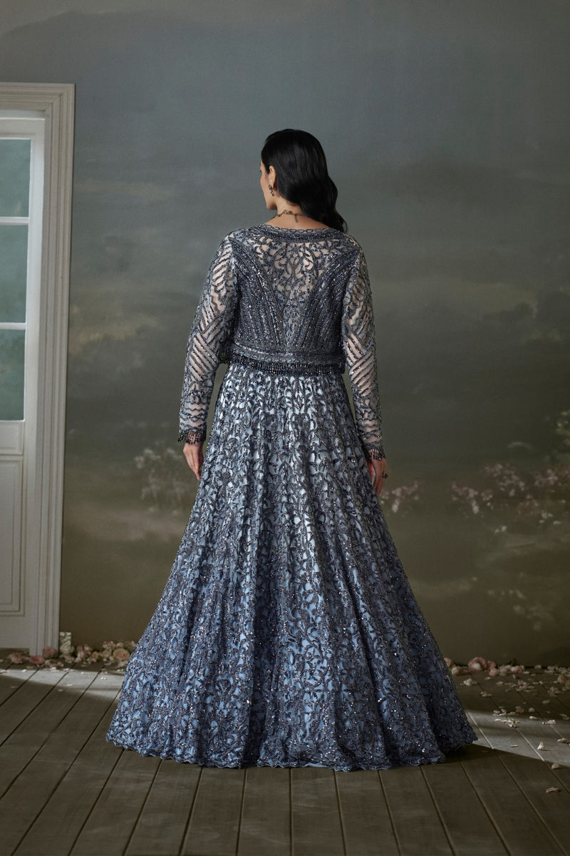 Stone grey Lehenga Choli Set With Jacket