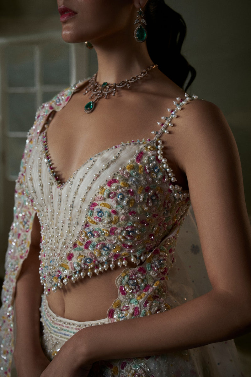 Ivory Multicolored Lehenga Choli Set