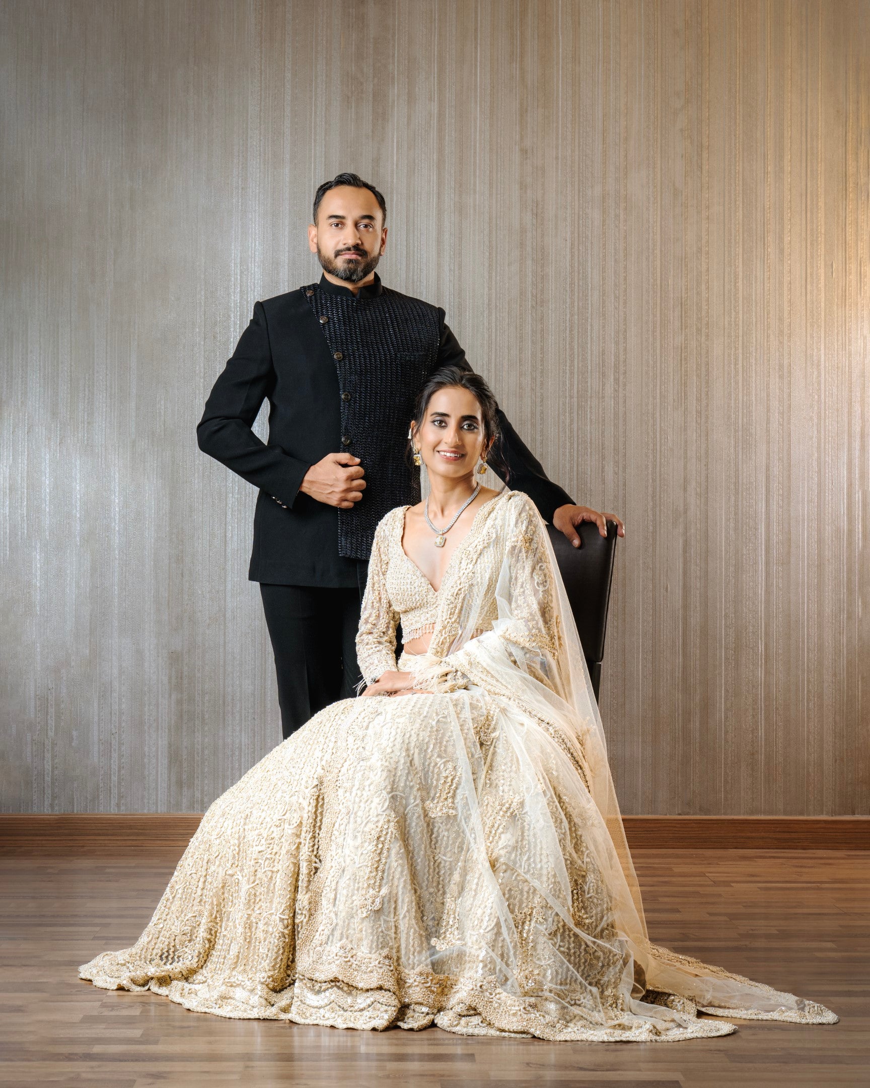 Vineeta Singh In Ivory Tulle Lehenga Choli Dupatta Set with an Optional Veil