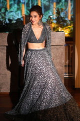 Alfia Jaffery In Stone grey Lehenga Choli Set With Jacket