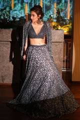 Alfia Jaffery In Stone grey Lehenga Choli Set With Jacket