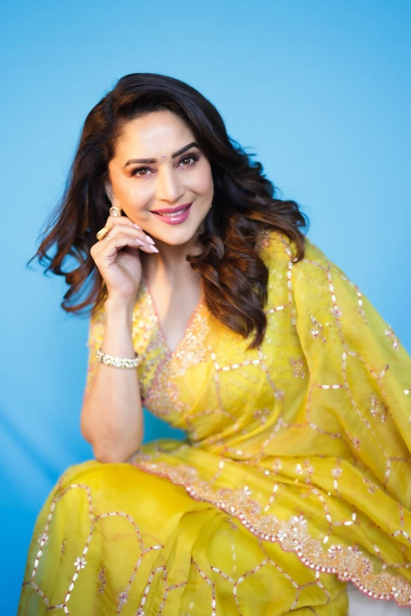 Madhuri Dixit in Yellow Organza Saree