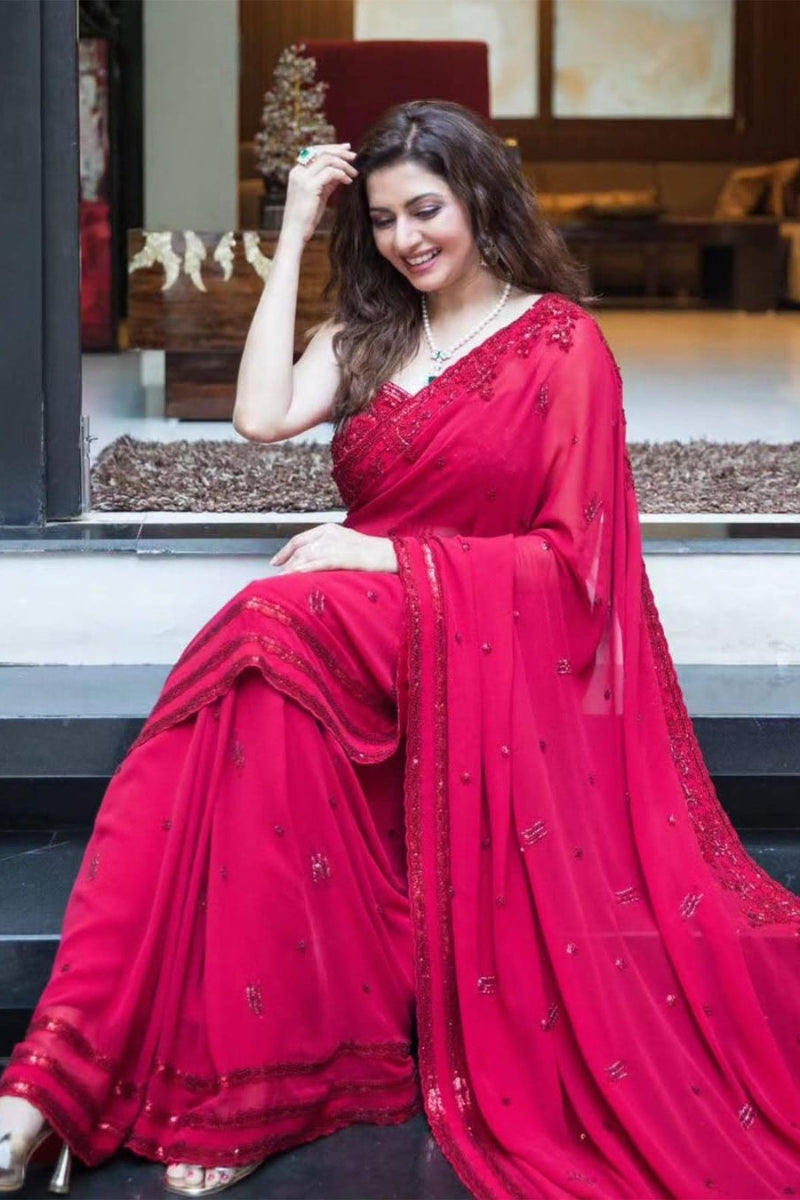 Bhagyashree IN Red Georgette Saree Blouse