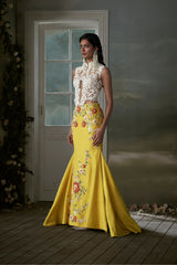 Lakshmi Manchu in Yellow Skirt With Ivory Corset Top