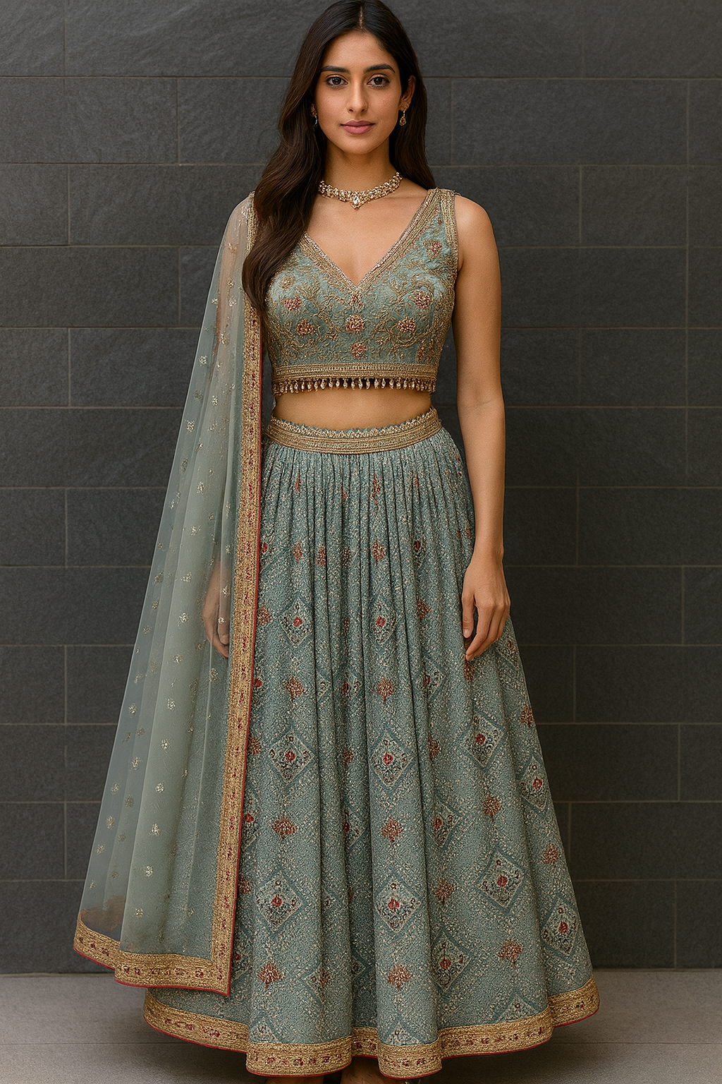 Lehenga Jade Green Digital Work